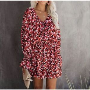 VICI Romantic Hibiscus Floral Ruffle Long Sleeve Tied Front Dress size S